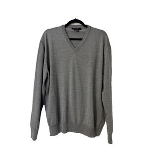 Giorgiolini 100%  Merino Wool Gray Wool Knit V Neck Sweater Size XL